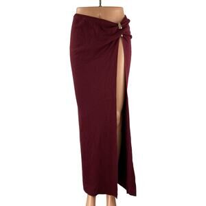 PRETTYLITTLETHING Red Draped High Side Slit Swim Cover Up Maxi Bodycon Skirt S